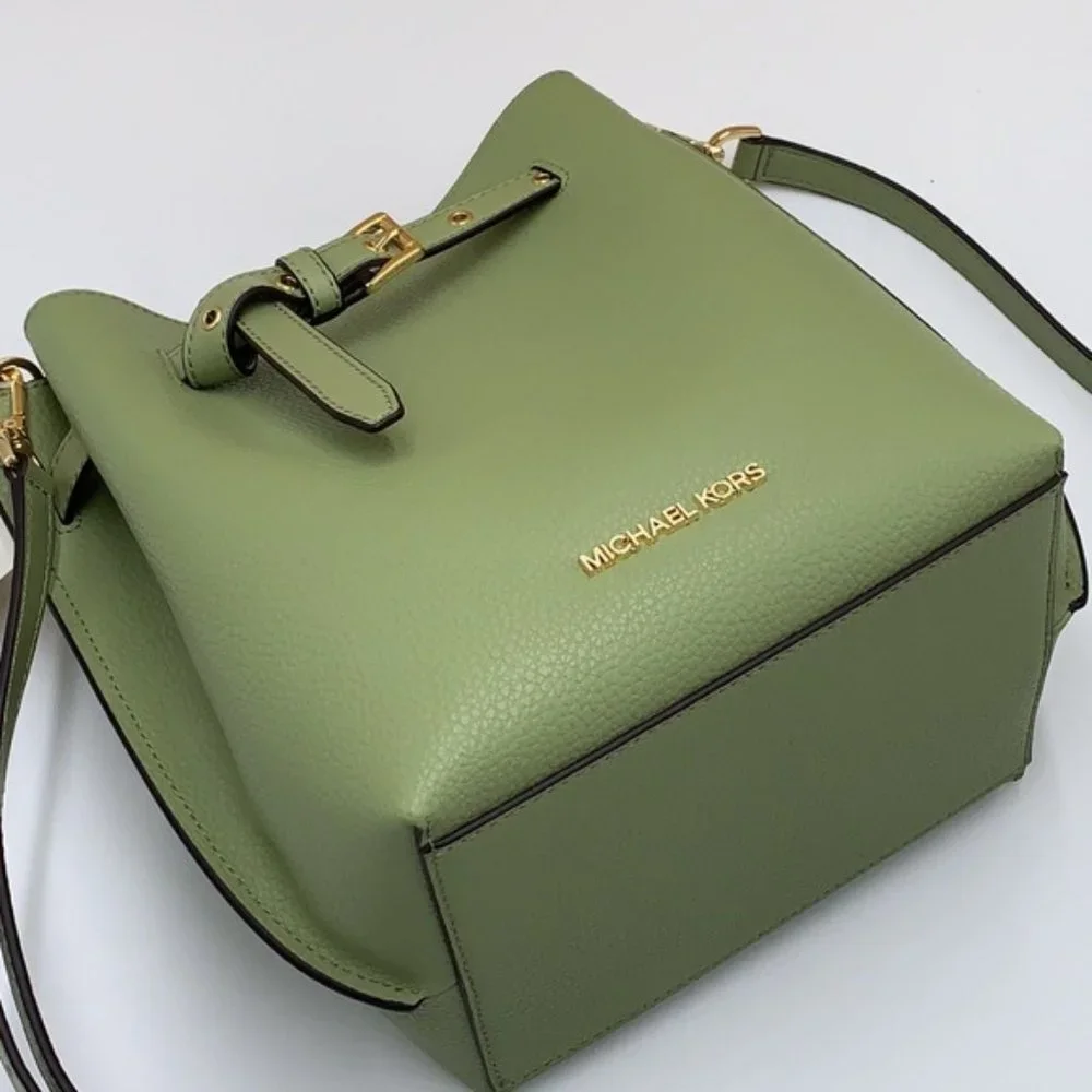Michael Kors Emilia Small Bucket Bag Messenger Leather Light Sage - Picture 9 of 16